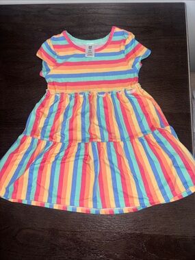 Girls' Rainbow Stripe Short Sleeve Tiered Dress